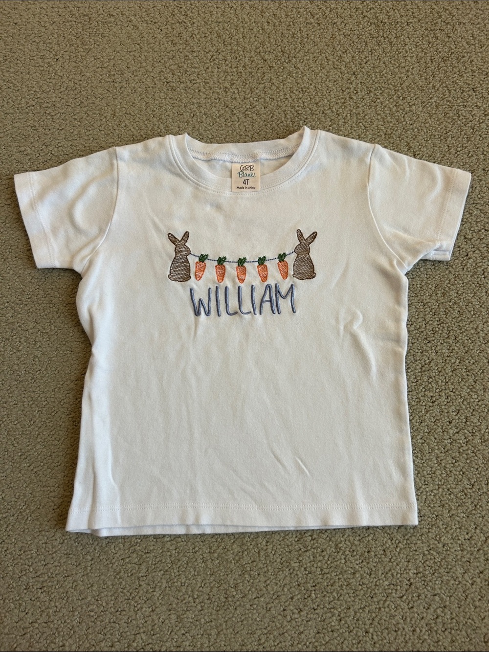 White Personalized 'William' Bunny & Carrot Kids Tee